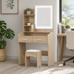 Concise Dressing Table Set with LED Mirror & Stool
