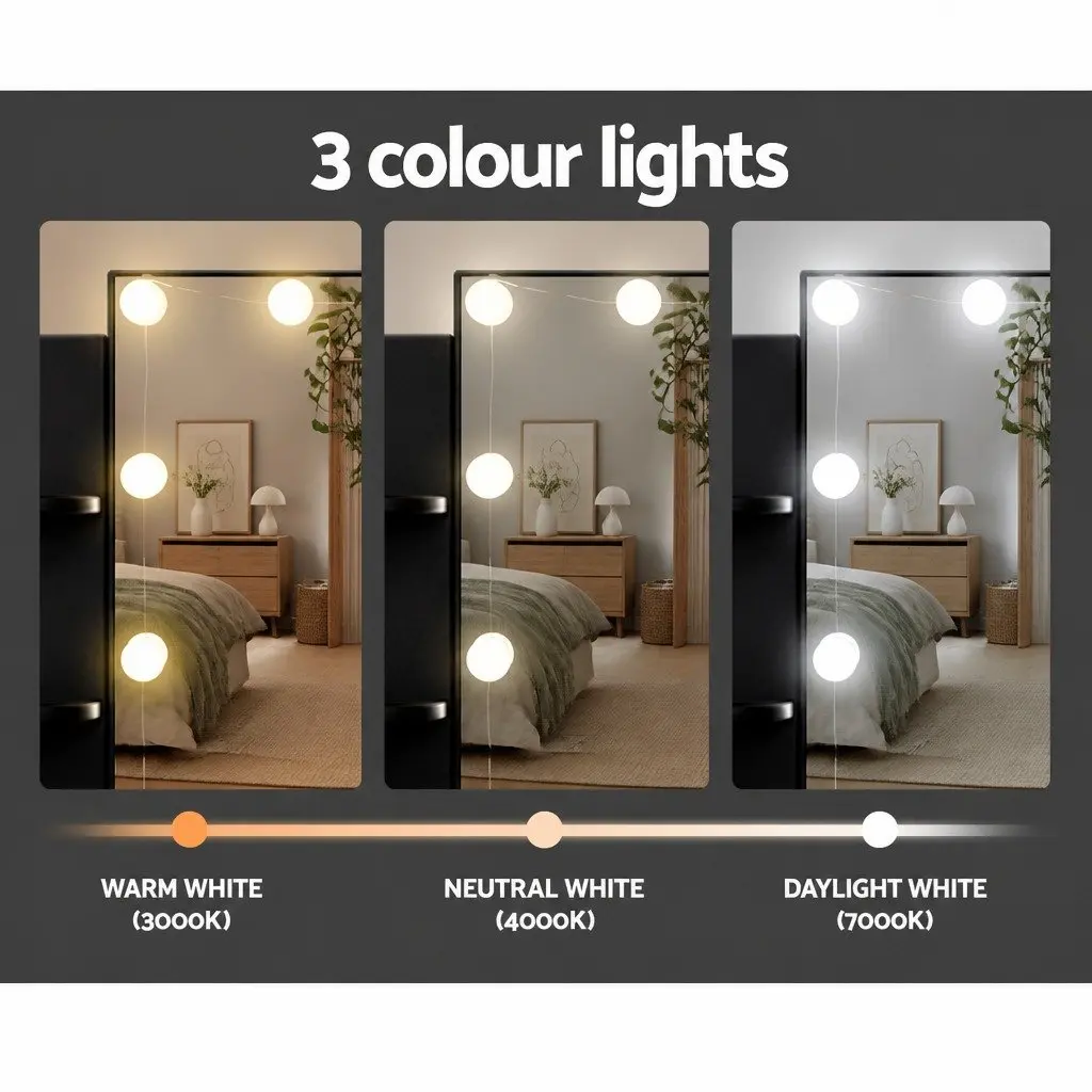 Dressing Table Set Black 108cm LED Bulbs Hollywood Mirror with Stool
