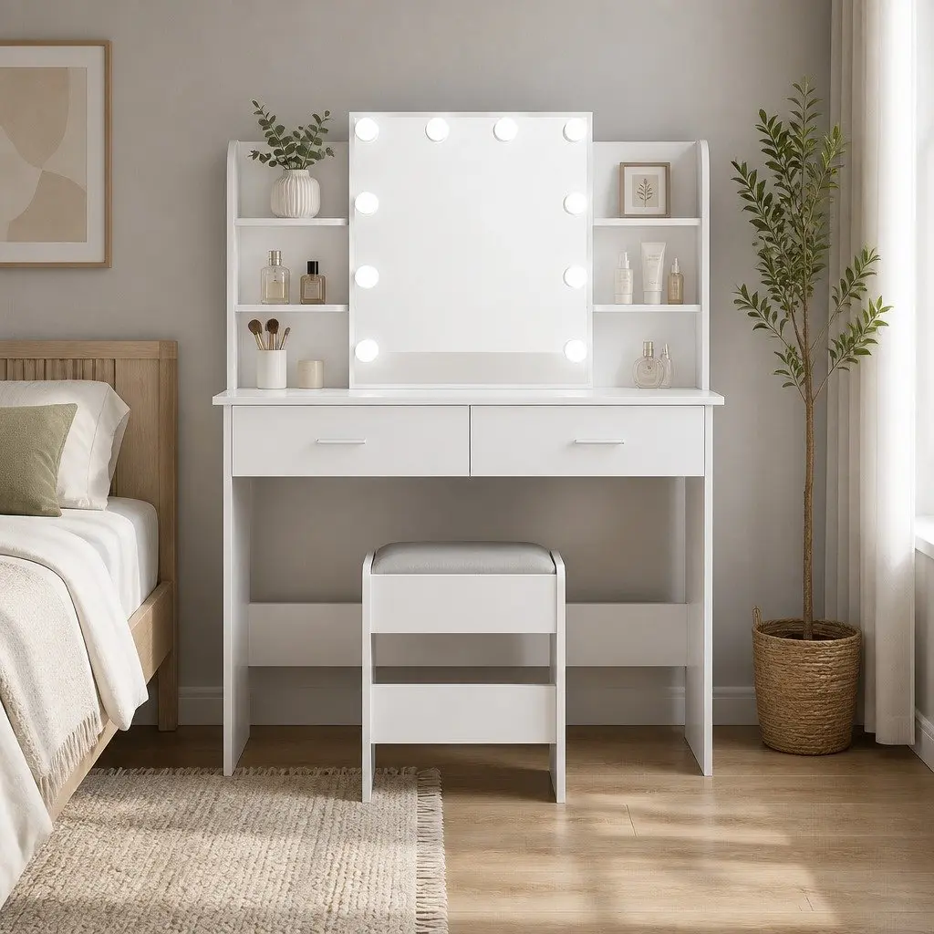 Dressing Table Set White with Stool LED Mirror Makeup Vanity Desk