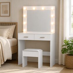 Compact LED Dressing Table with Adjustable Lighting