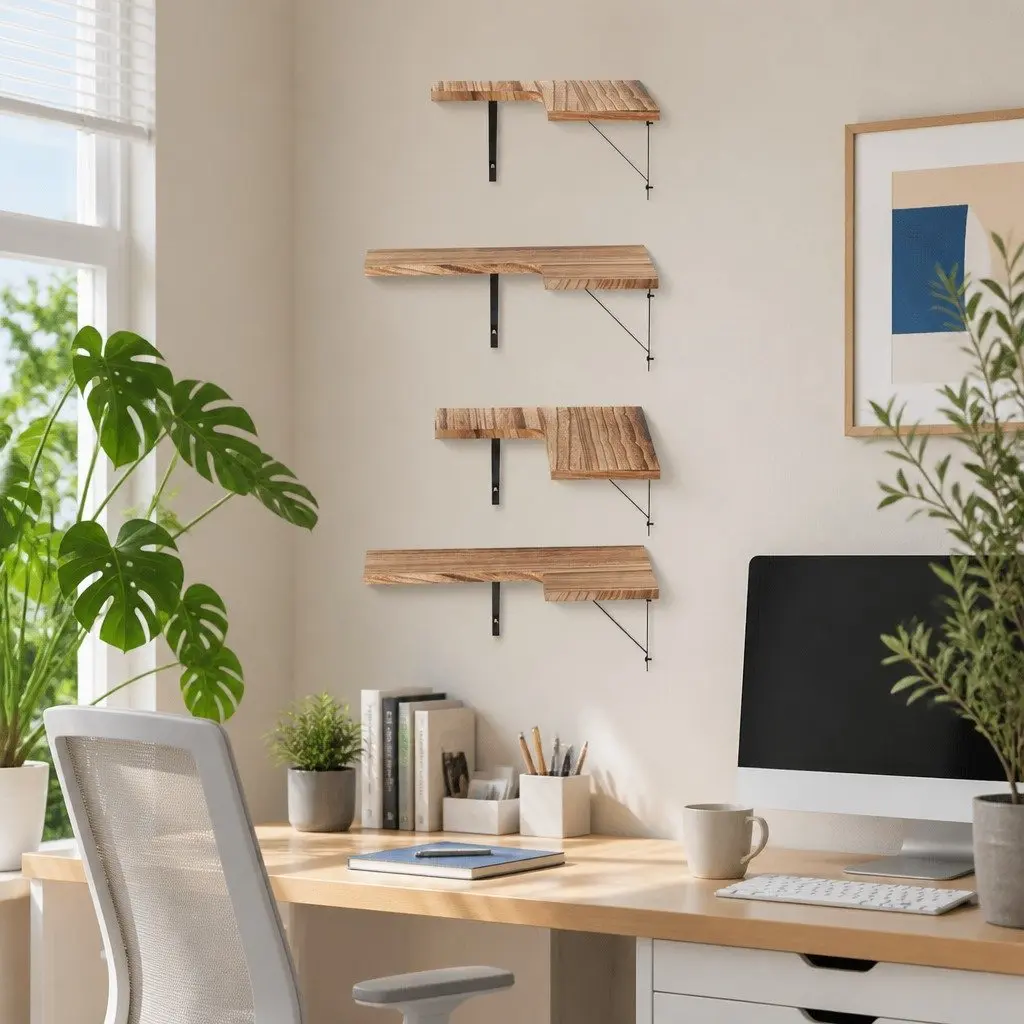 Floating Corner Shelves Oak Wood Set of 4 Space-Saving Multi-Purpose Storage Display Organiser