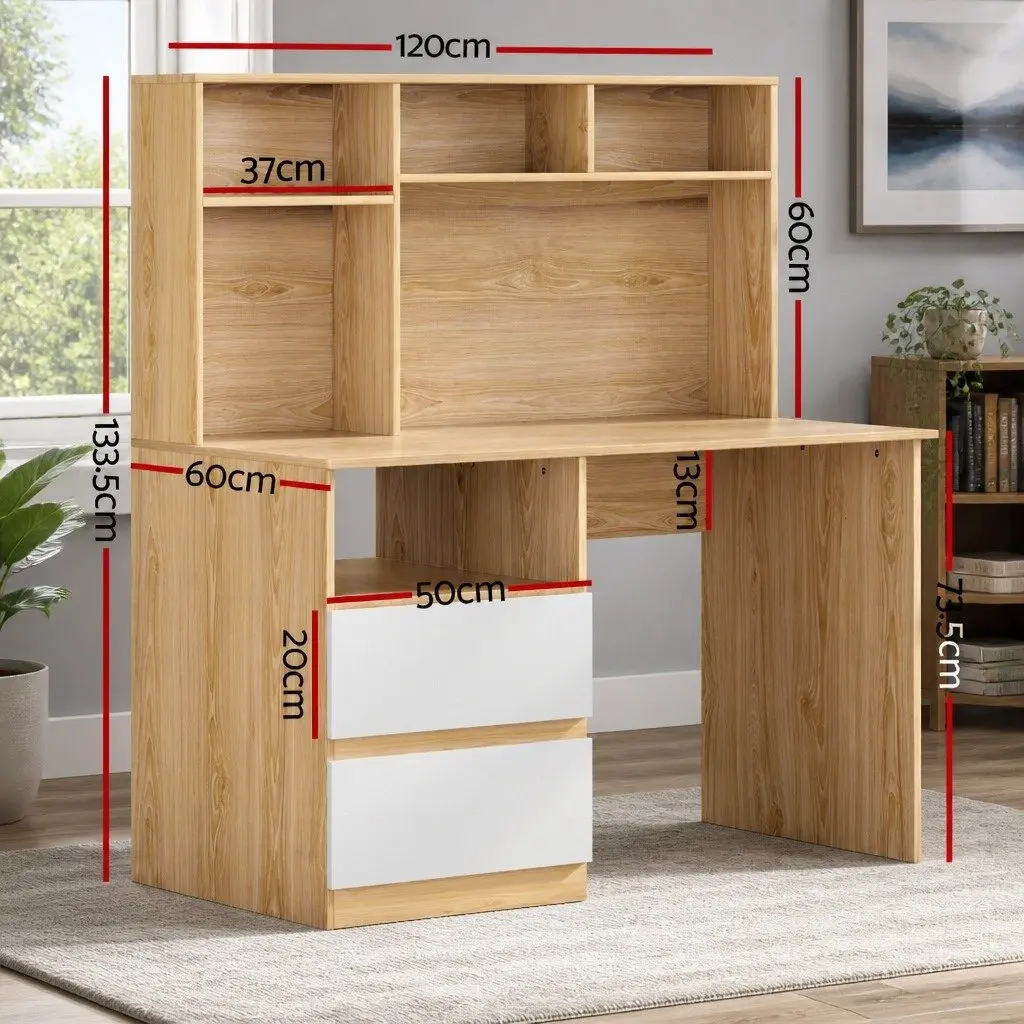 Computer Desk White 120cm Wide Work Surface with Shelves Drawers Storage Cabinet