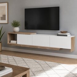 TV Cabinet Entertainment Unit Stand Extendable Oak White Living Room Storage