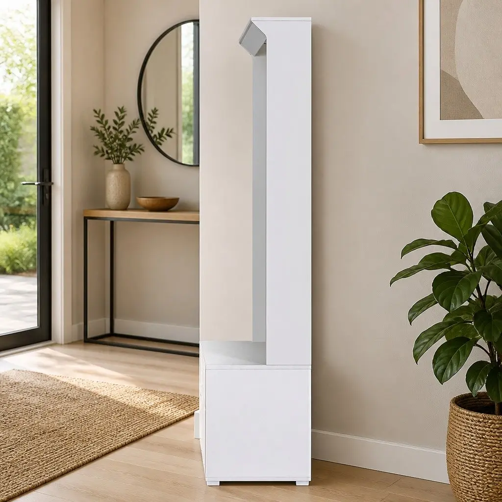 Hall Tree Shoe Rack Cabinet with Coat Hooks Bench Storage 180cm White
