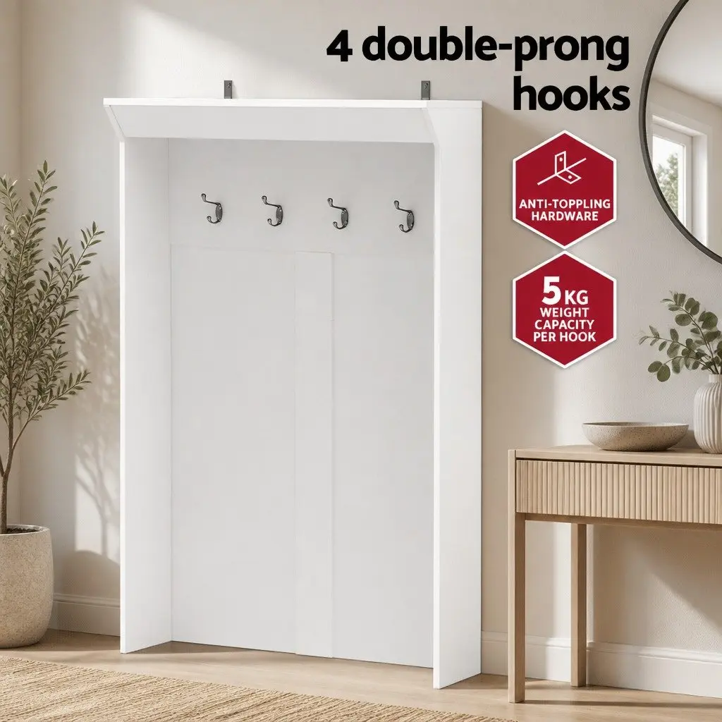 Hall Tree Shoe Rack Cabinet with Coat Hooks Bench Storage 180cm White