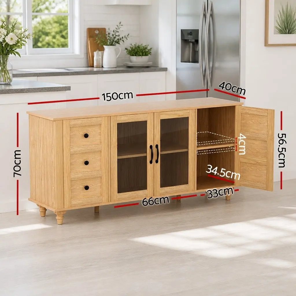 Buffet Sideboard Pine 150CM Multi-style Doors Height-adjustable Shelves