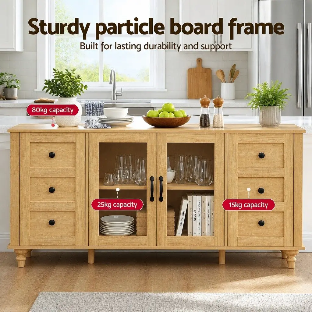 Buffet Sideboard Pine 150CM Multi-style Doors Height-adjustable Shelves