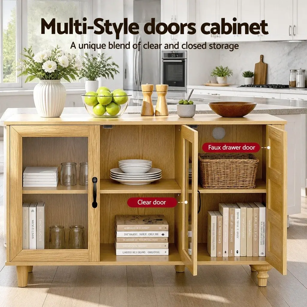 Buffet Sideboard Pine 150CM Multi-style Doors Height-adjustable Shelves
