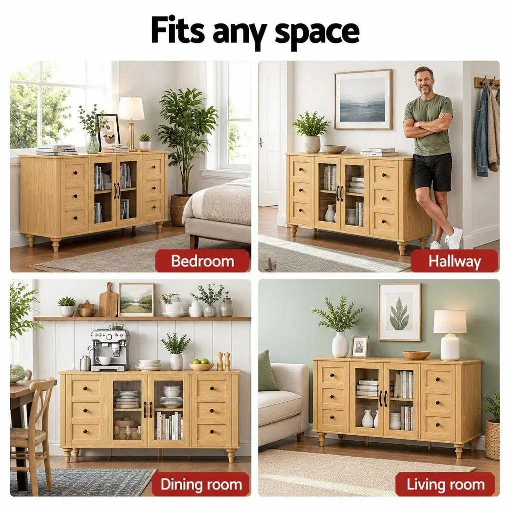 Buffet Sideboard Pine 150CM Multi-style Doors Height-adjustable Shelves