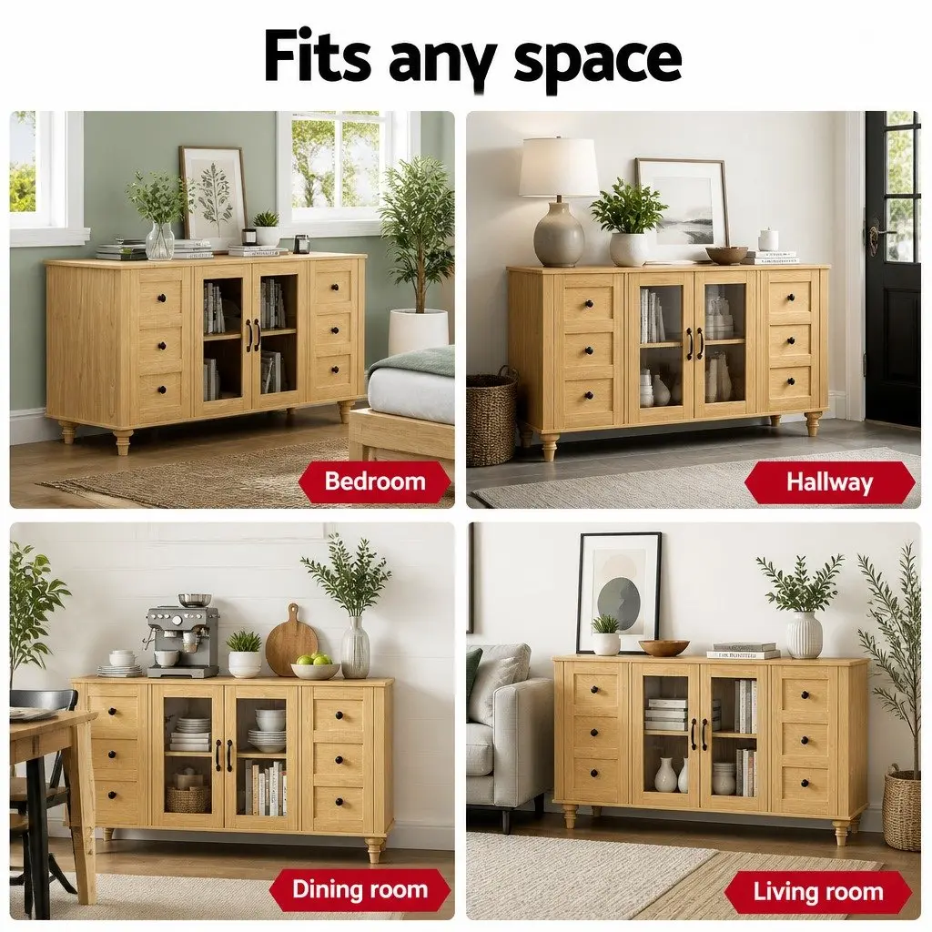 Buffet Sideboard Pine 150CM Multi-style Doors Height-adjustable Shelves