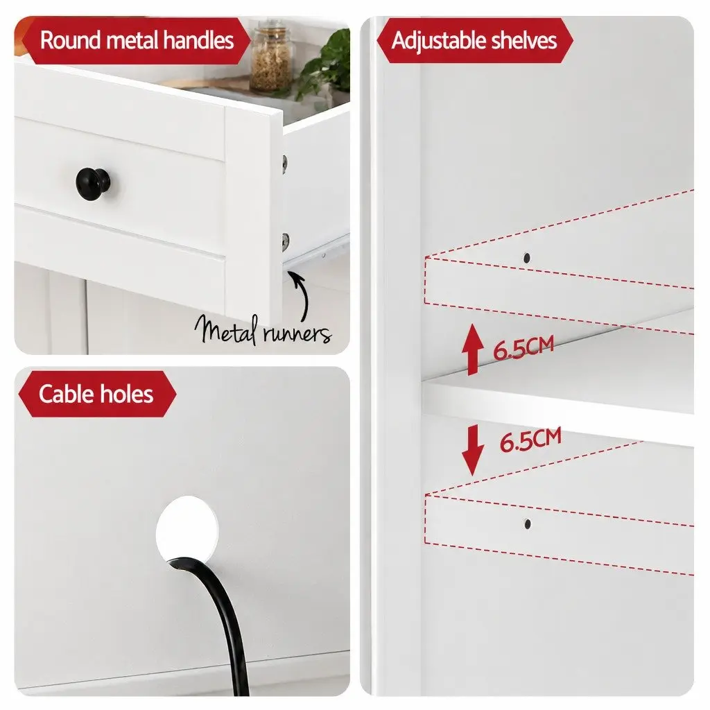 Buffet Sideboard White 180cm High Set of 2 Adjustable Shelves Drawer Kitchen Storage