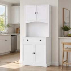 White Buffet Sideboard Cabinet 180cm High Dining Storage with Doors Shelves