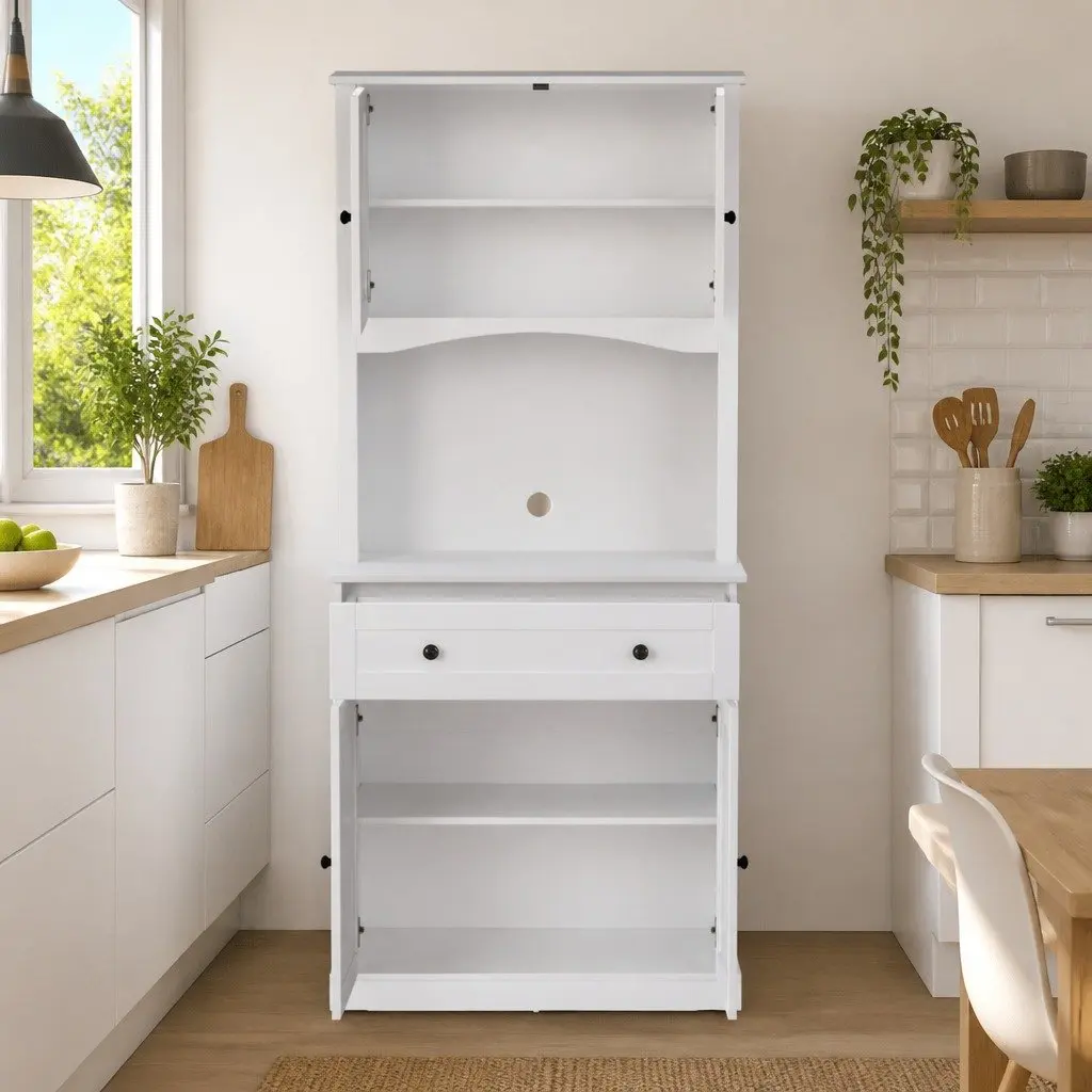 Buffet Sideboard White 180cm High Dining Storage Cabinet with Doors and Shelves