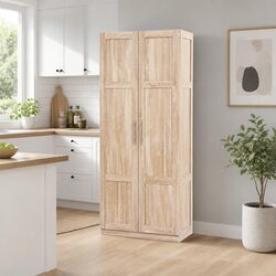 Tall Storage Cabinet Cupboard 4 Adjustable Shelves Wooden Kitchen Pantry
