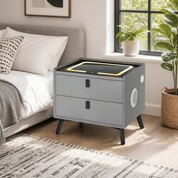 Compact Smart Bedside Table with Wireless Charging & Bluetooth