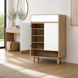 Shoe Rack Cabinet 20 Pairs Storage Cupboard with Drawers White Pine Hallway