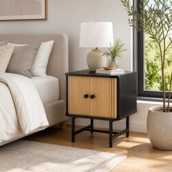 Concise Modern Black Nightstand with Sliding Doors