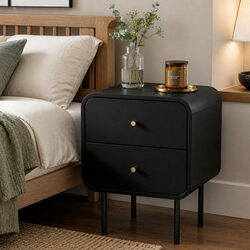 Bedside Table 2 Drawers Side End Table Nightstand with Metal Handles Storage