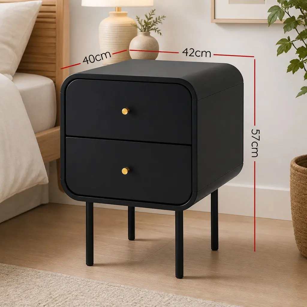 Bedside Table White 2 Drawers Metal Handles Storage