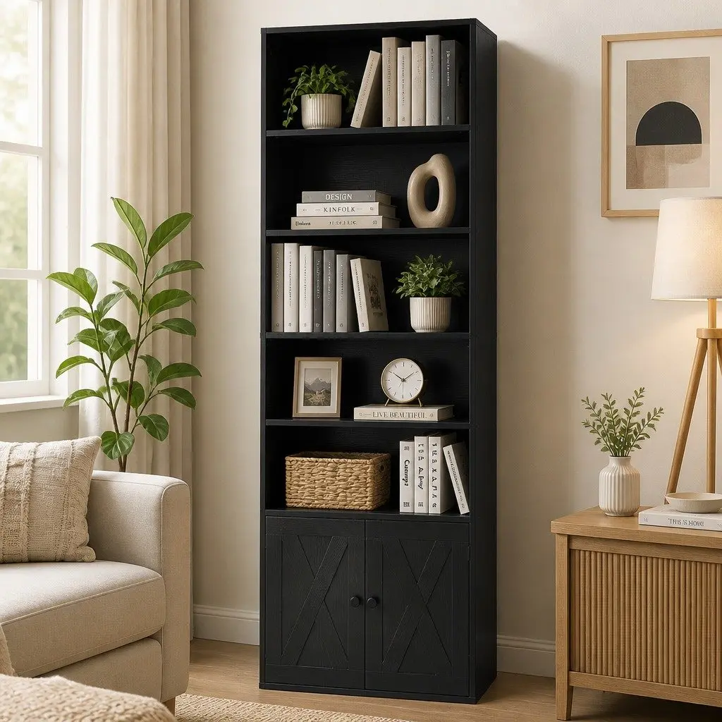 6-Tier Bookshelf Black Storage Unit Display Cabinet Shelving Organiser
