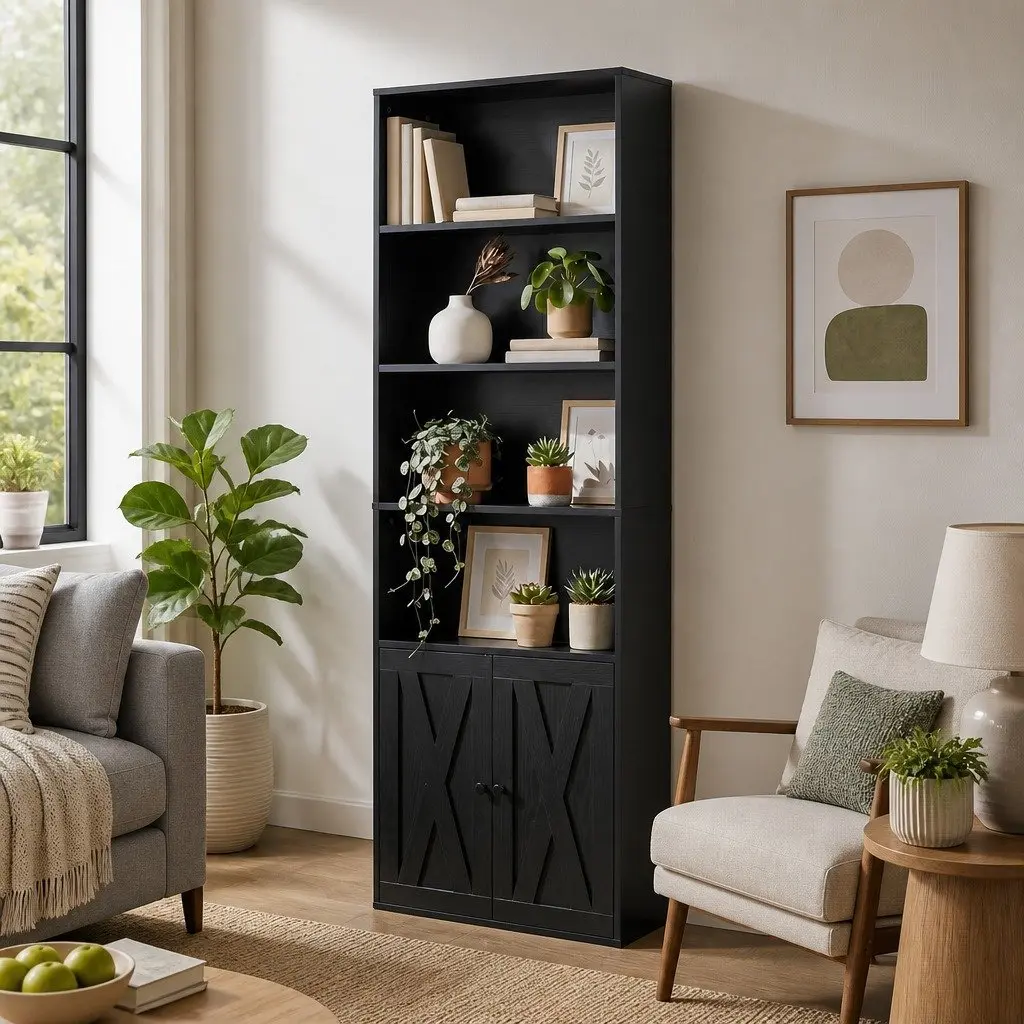 6-Tier Bookshelf Black Storage Unit Display Cabinet Shelving Organiser
