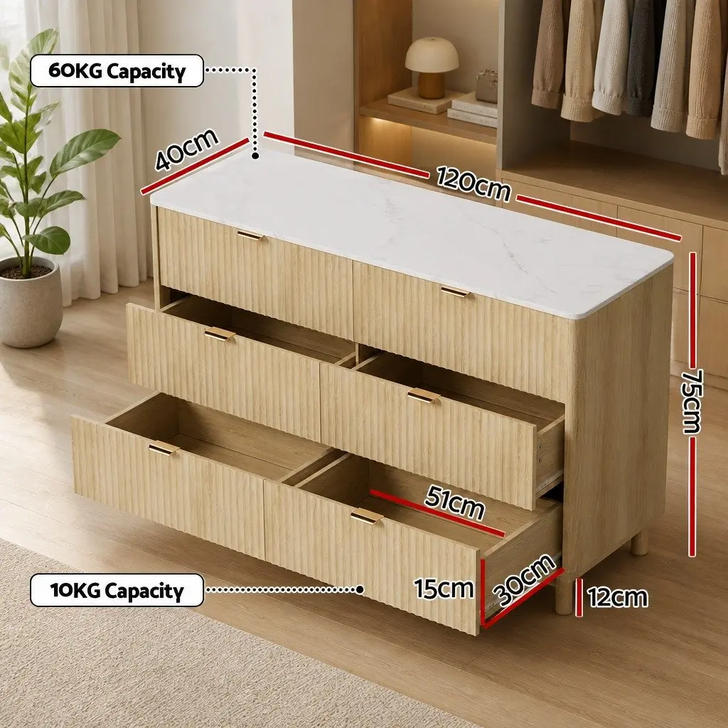 6 Drawer Chest of Drawers Pine Wooden Storage Cabinet Bedroom Furniture