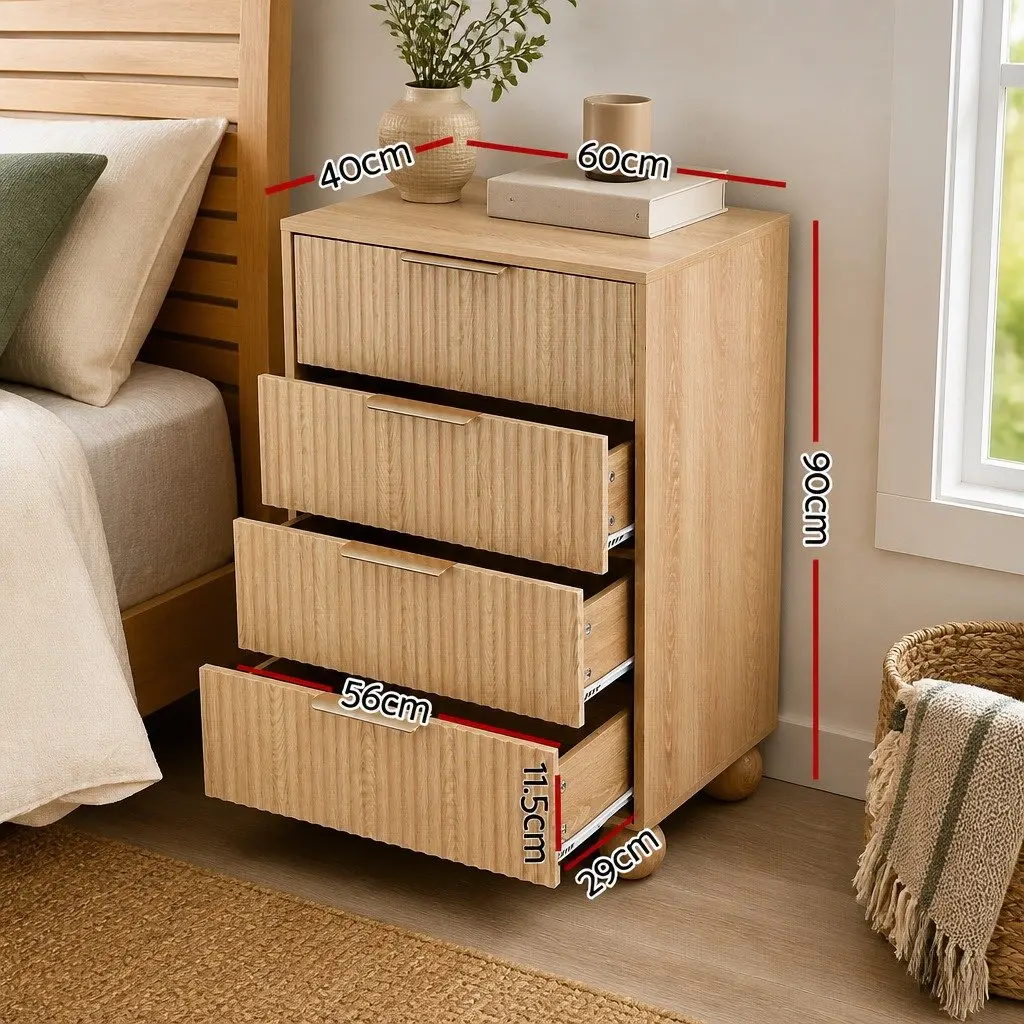 4 Drawer Chest of Drawers Pine Tallboy Storage Cabinet Bedroom Furniture