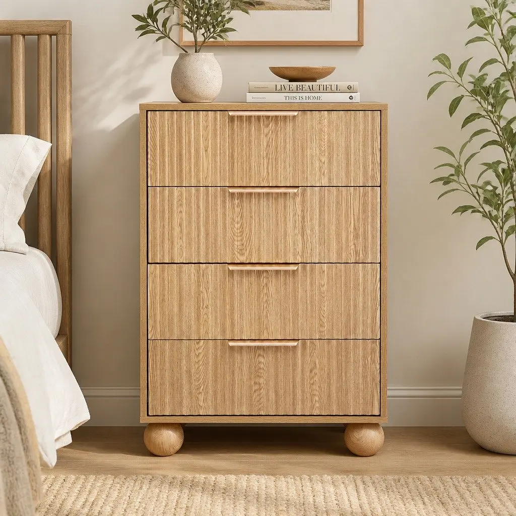 4 Drawer Chest of Drawers Pine Tallboy Storage Cabinet Bedroom Furniture