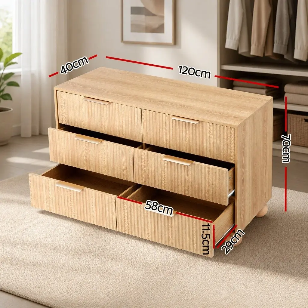 6 Drawer Chest of Drawers Dresser Tallboy Storage Cabinet Bedroom Furniture