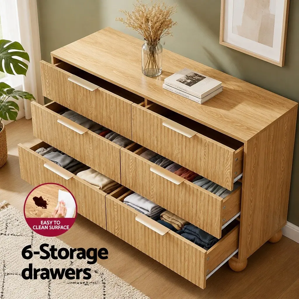 6 Drawer Chest of Drawers Dresser Tallboy Storage Cabinet Bedroom Furniture