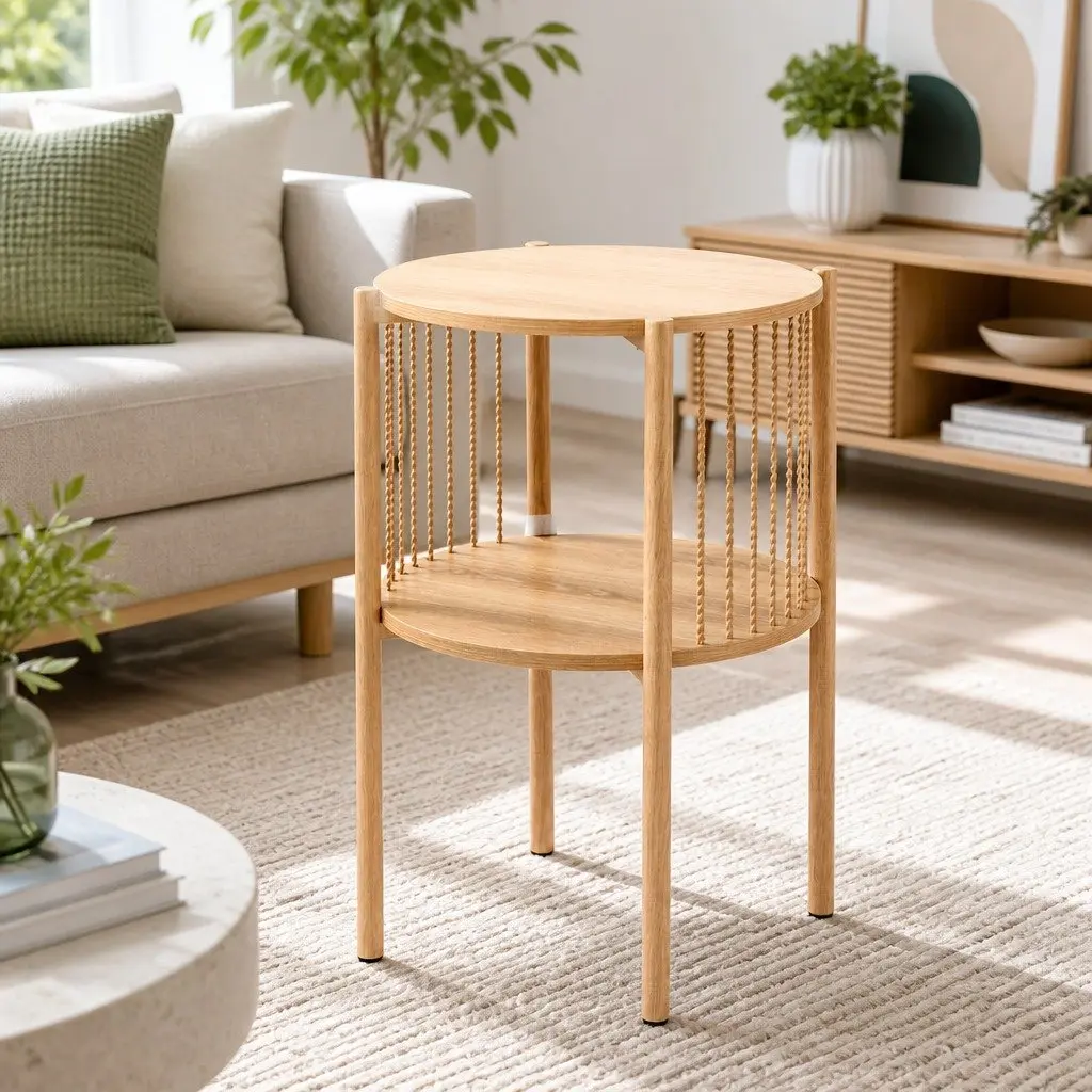 Coffee Table 2-Tier Round Wood Storage Lounge Living Room Furniture Modern