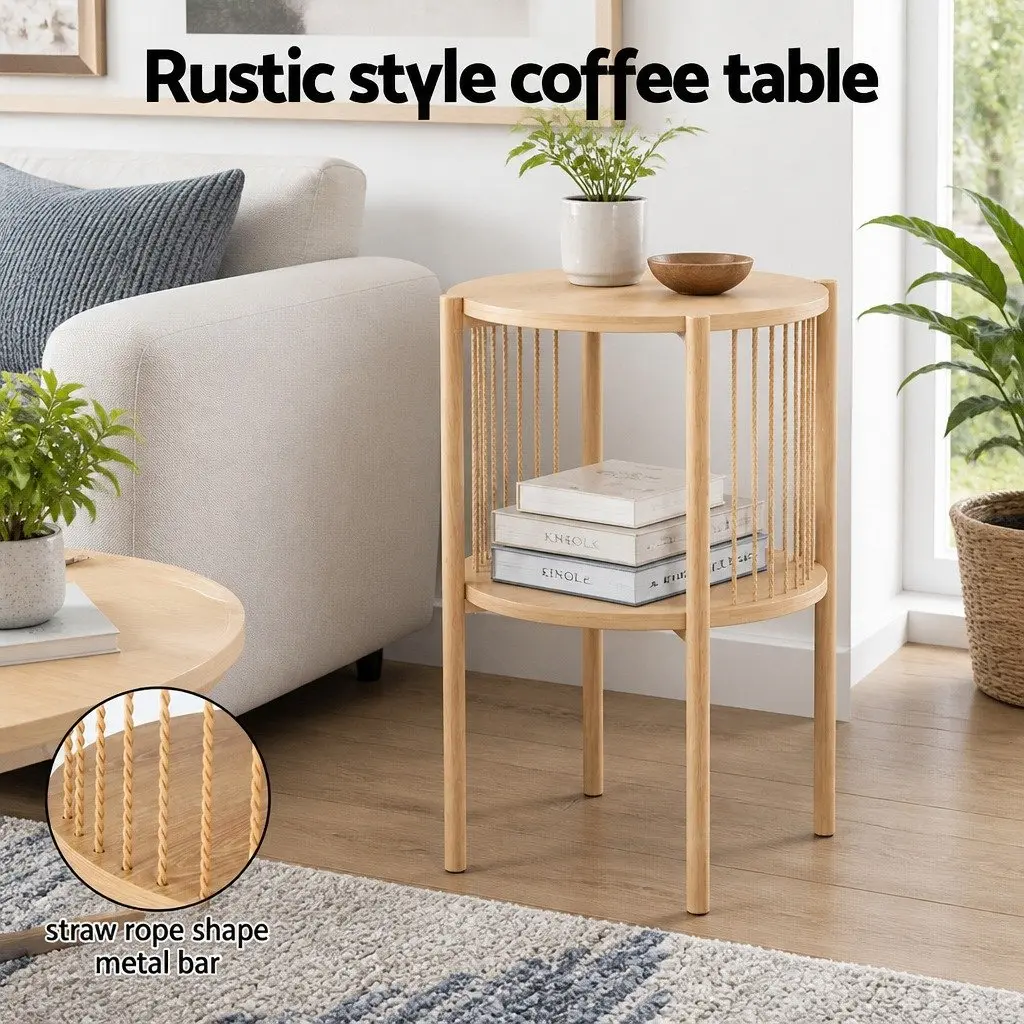 Coffee Table 2-Tier Round Wood Storage Lounge Living Room Furniture Modern