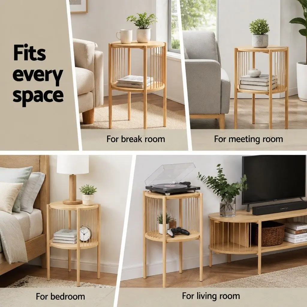 Coffee Table 2-Tier Round Wood Storage Lounge Living Room Furniture Modern