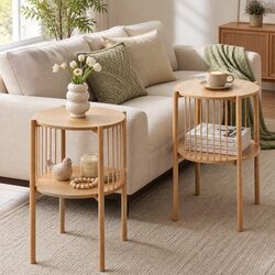 End Tables Coffee Table Set 2-Tier Round Wood Side Tables Living Room Furniture