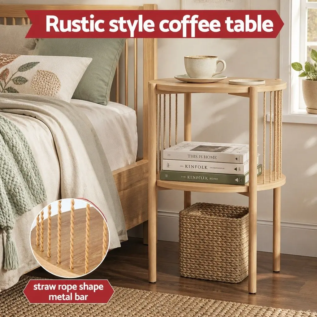 End Tables Coffee Table Set 2-Tier Round Wood Side Tables Living Room Furniture