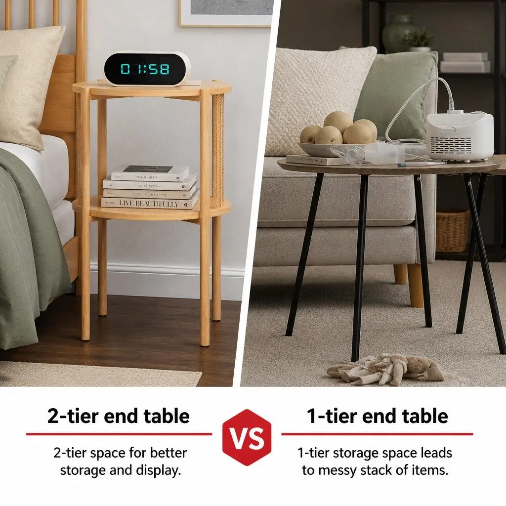End Tables Coffee Table Set 2-Tier Round Wood Side Tables Living Room Furniture