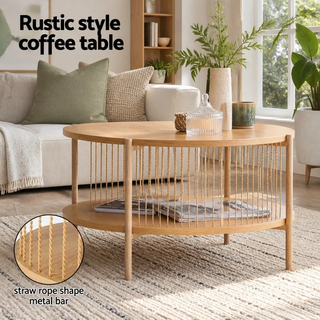Coffee Table 2-Tier Round Wood Storage Living Room Modern Design Furniture