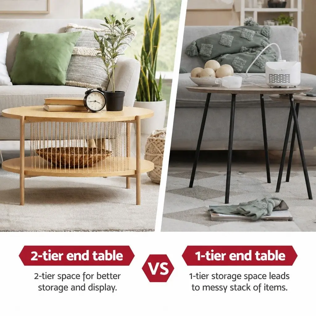 Coffee Table 2-Tier Round Wood Storage Living Room Modern Design Furniture