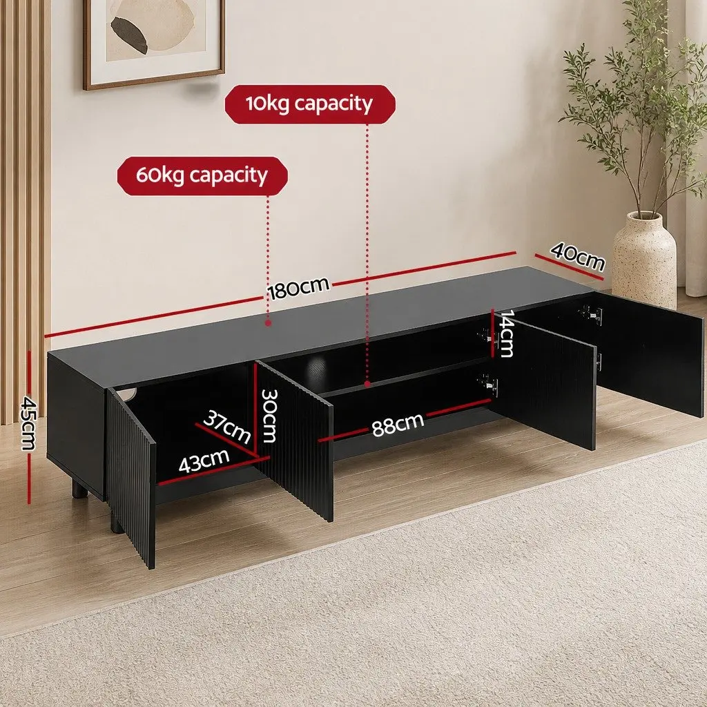 TV Unit Black 180cm Entertainment Storage Cabinet with Adjustable Shelves and Soft Close Cabinets