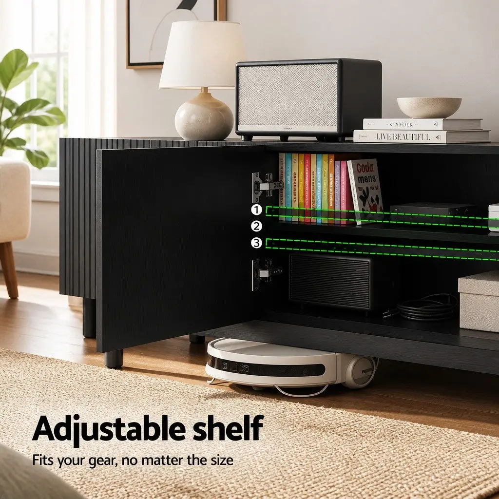 TV Unit Black 180cm Entertainment Storage Cabinet with Adjustable Shelves and Soft Close Cabinets