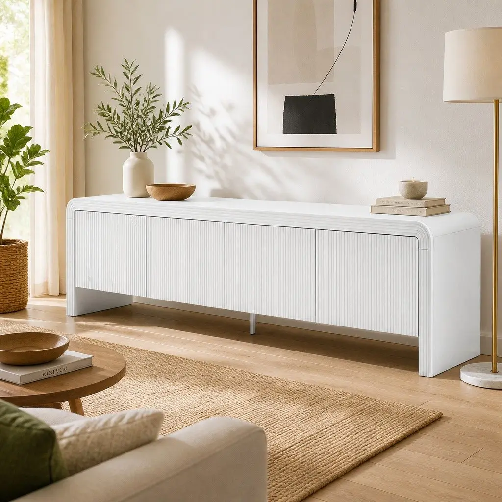 TV Unit White 180cm Entertainment Storage Cabinet Soft Close Doors