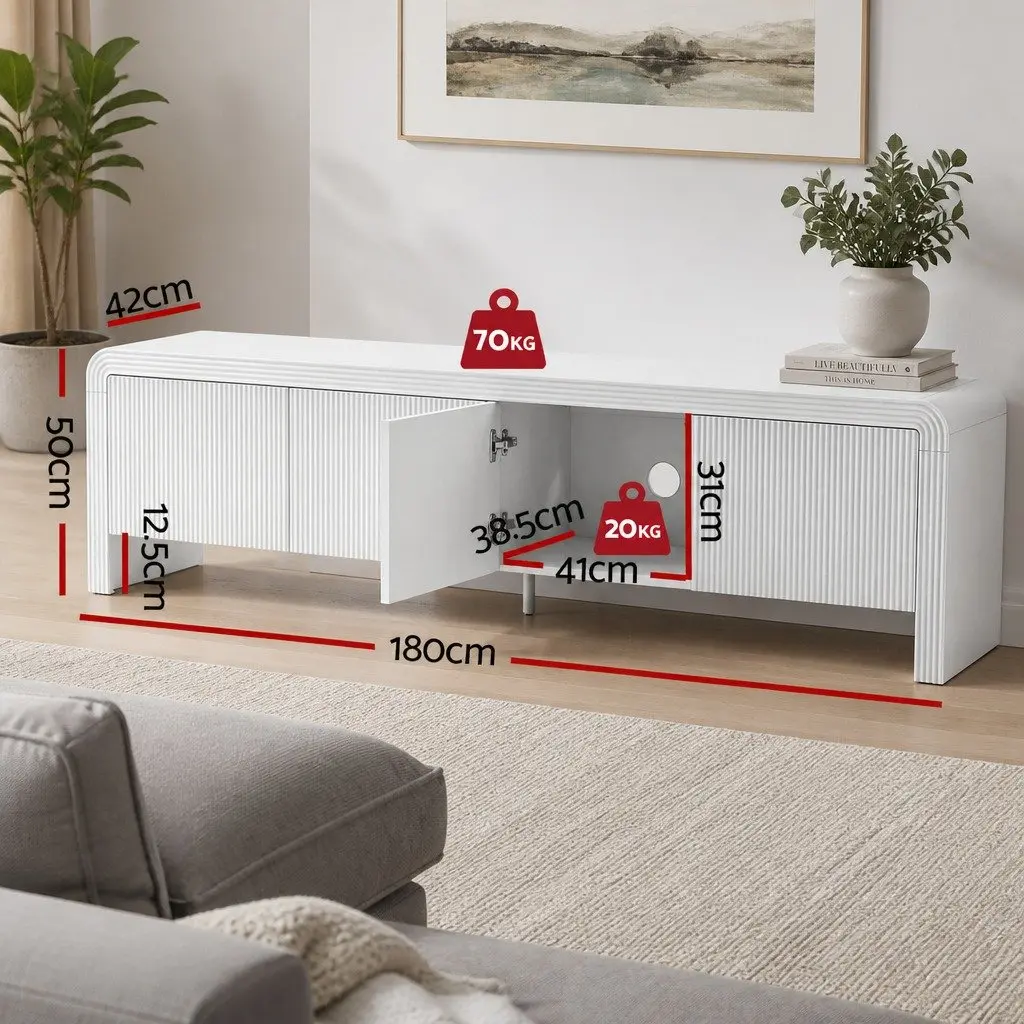 TV Unit White 180cm Entertainment Storage Cabinet Soft Close Doors