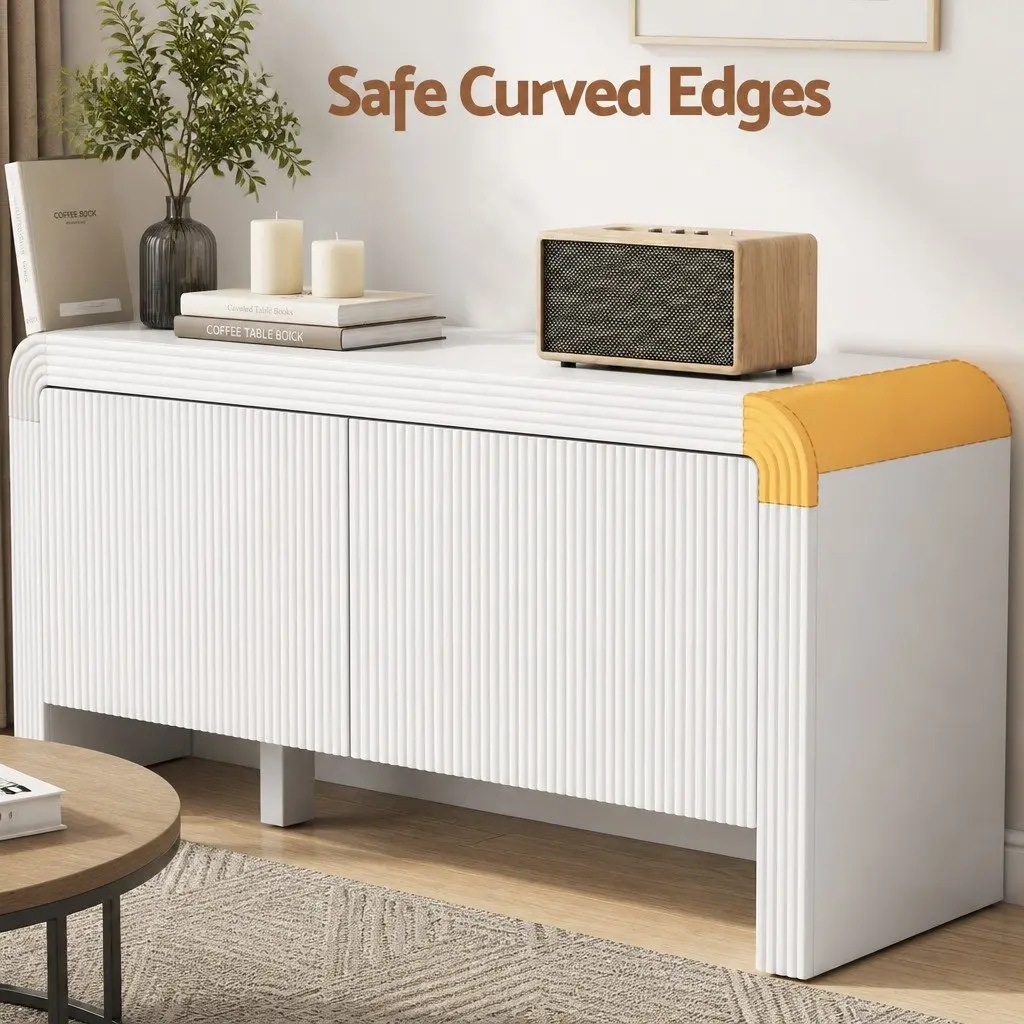 TV Unit White 180cm Entertainment Storage Cabinet Soft Close Doors