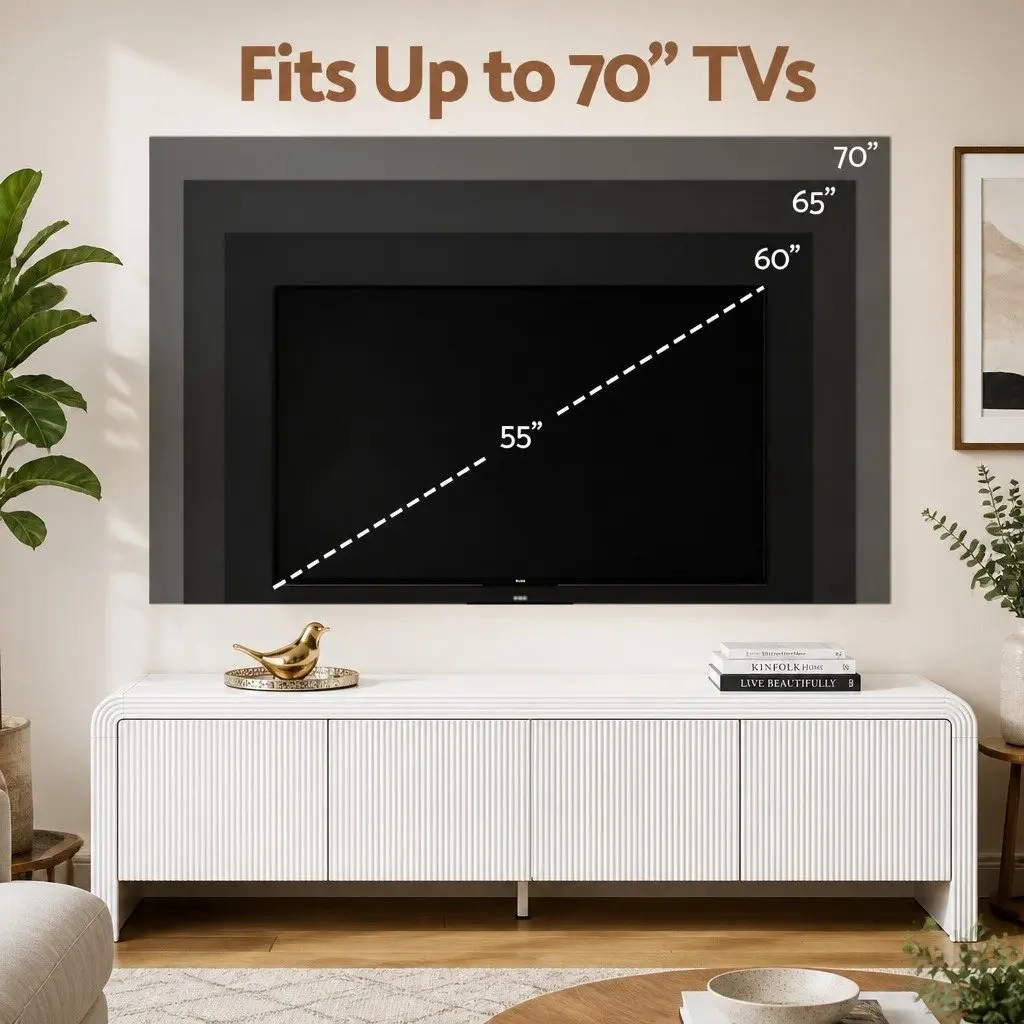 TV Unit White 180cm Entertainment Storage Cabinet Soft Close Doors