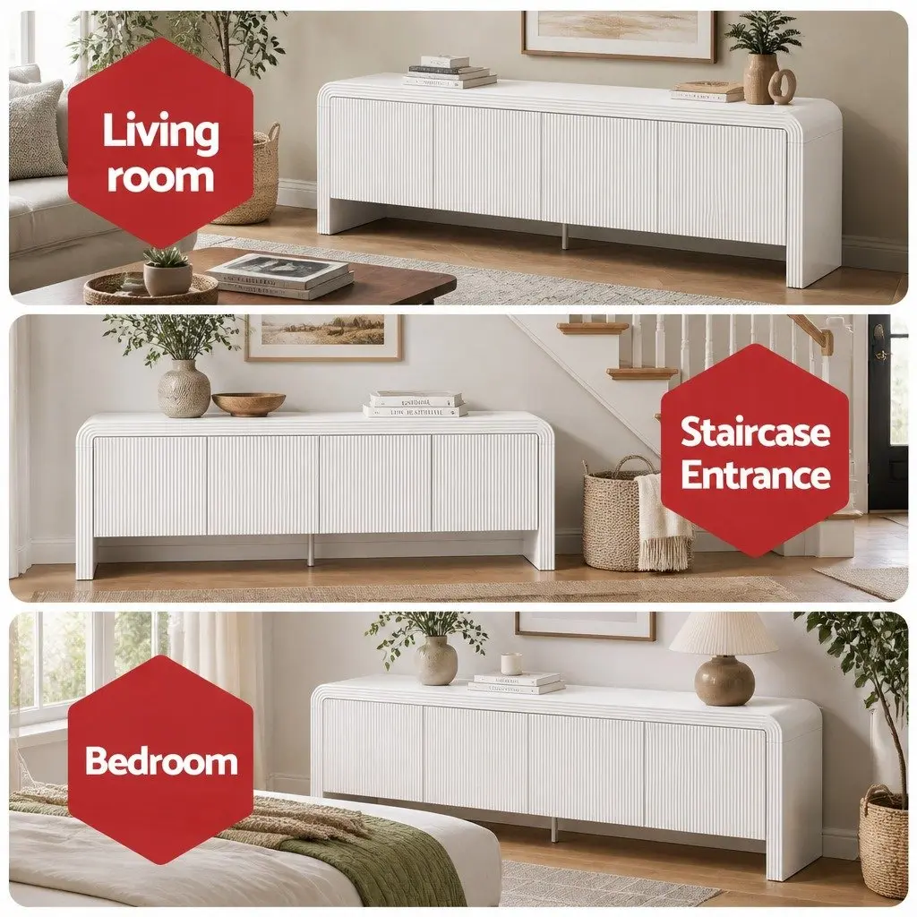 TV Unit White 180cm Entertainment Storage Cabinet Soft Close Doors