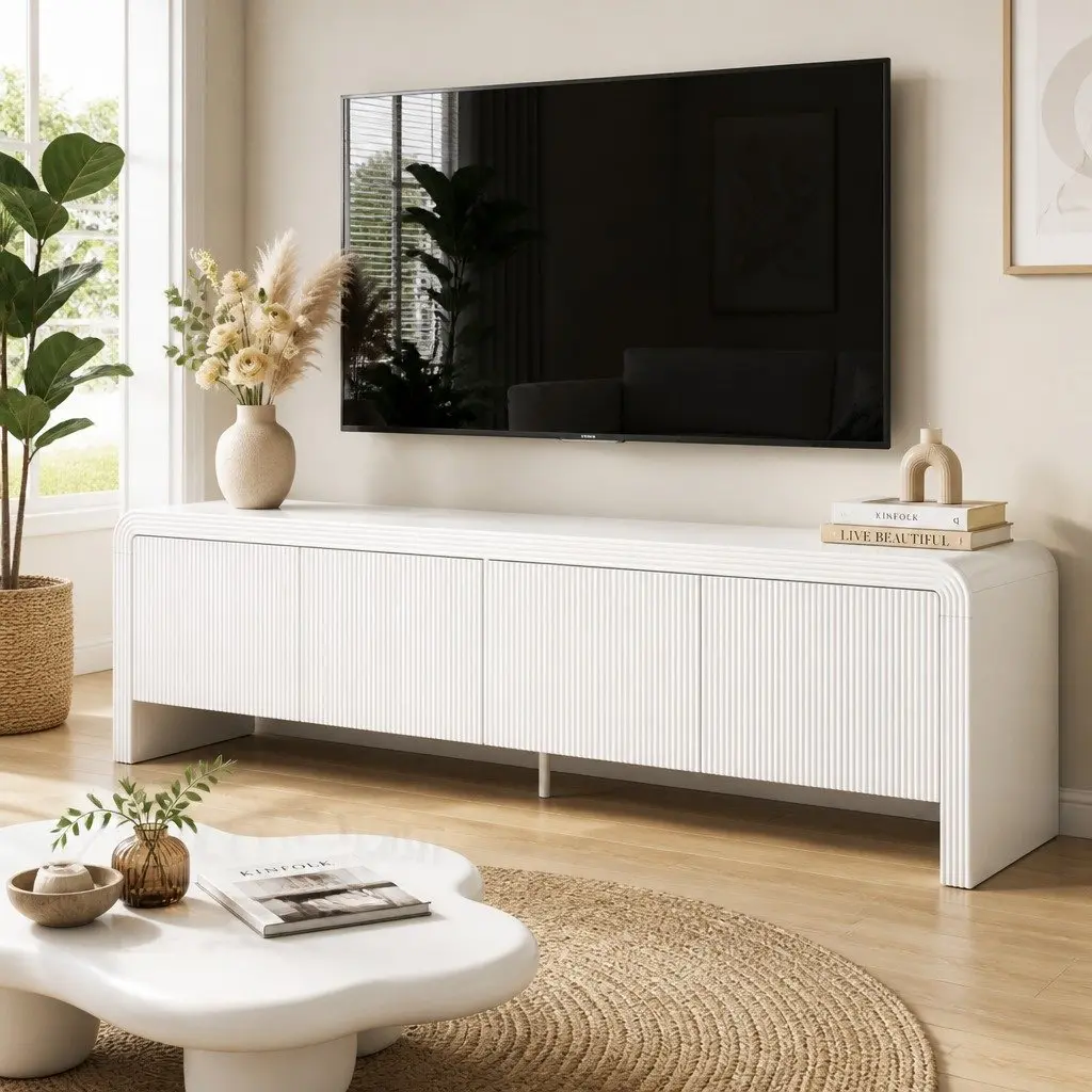 TV Unit White 180cm Entertainment Storage Cabinet Soft Close Doors