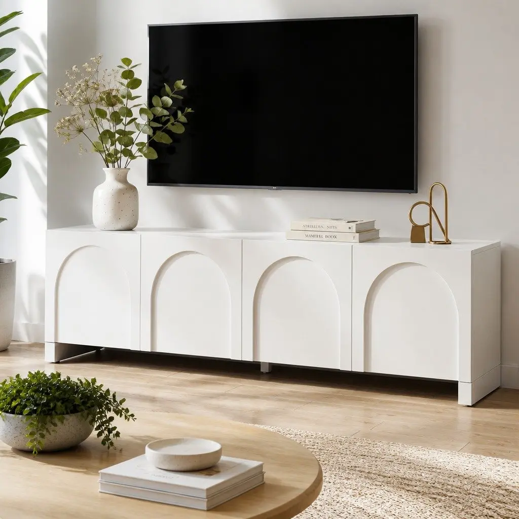 180cm White Storage Unit with Push Open for TV