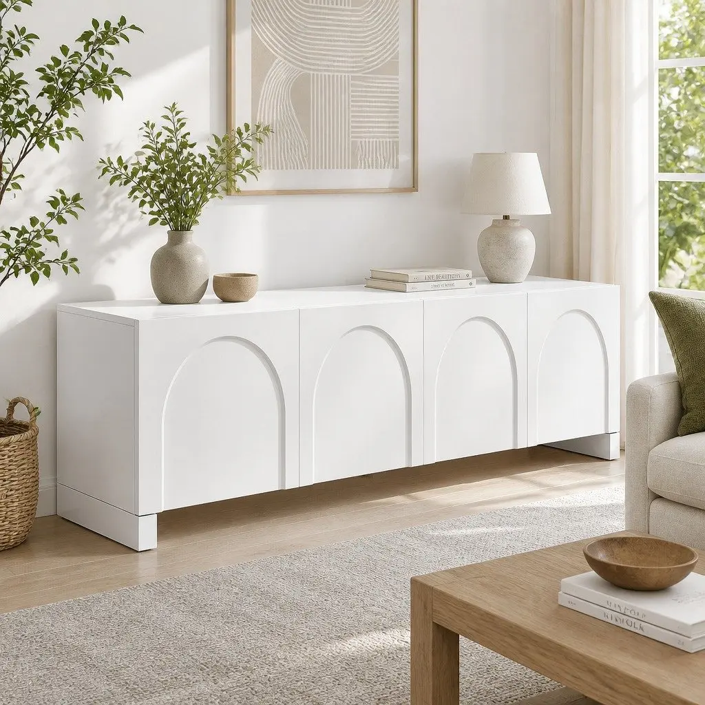 180cm White Storage Unit with Push Open for TV