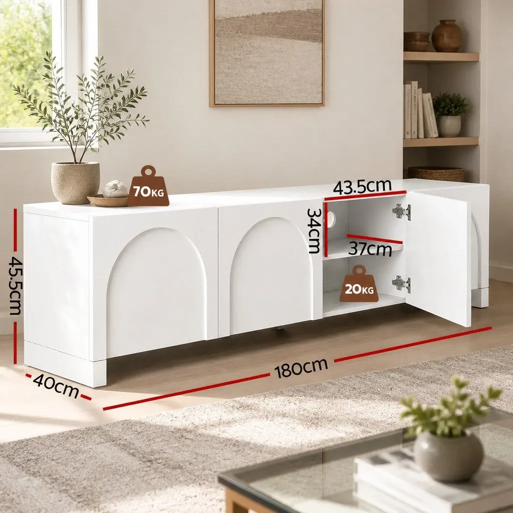 180cm White Storage Unit with Push Open for TV