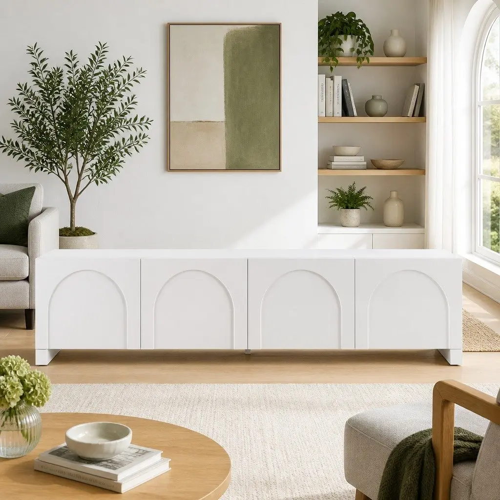 180cm White Storage Unit with Push Open for TV